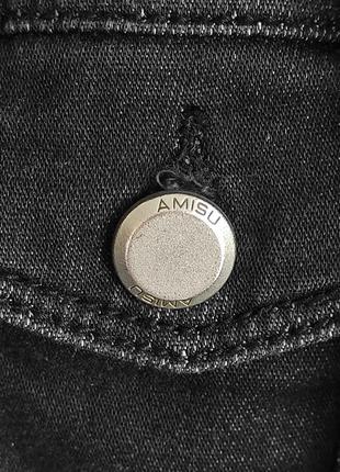 Джинсовая куртка курточка женская amisu амису джинсова жіноча чорна чорная коротка винтаж винтажная пиджак вінтаж короткая топ укороченная6 фото