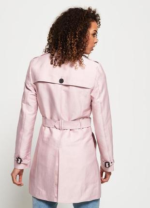 Двубортный тренч пальто superdry belle premium нюдовый нежный цвет3 фото