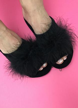 Женские домашние тапочки favoriti,велюровые синие с натуральным пухом.лёгкие и удобные.