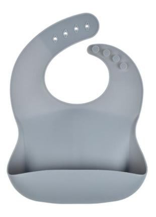 Слюнявчик силиконовый с карманом серый so-y18