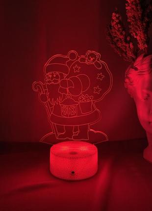 3d-лампа санта клаус з мішком подарунків, подарунок на новий рік, світильник або нічник, 7 кольорів та 4 режими, таймер