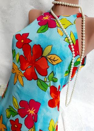 Платье сарафан открытые плечи короткое штапельное цветы яркое трапеция сукня2 фото