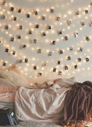 Світлодіодна гірлянда з прищіпками для фотографій 10 метрів 100led