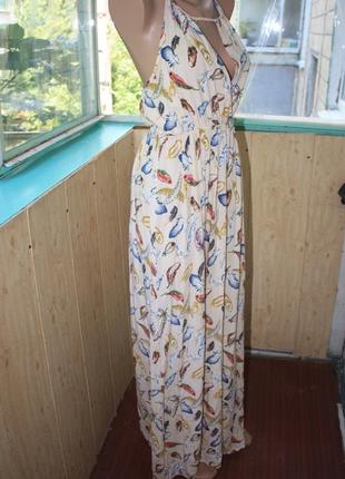 Длинное лёгкое вискозное платье сарафан с принтом перья бохо этно хиппи6 фото