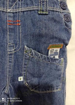 Бавовняні джинсові сині помаранчевий штани на підтяжках напівкомбінезон пісочник бавовна з аплікацією6 фото