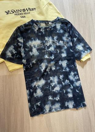 Футболка топ майка сітка з принтом малюнком у стилі тай дай tie dye сіточка bdg / тишка сіточка з написом малюнком