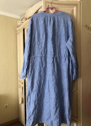 Большой размер свободное льняное платье рубашка натуральный лён6 фото
