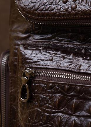 Рюкзак під рептилію шкіряний vintage 20430 коричневий8 фото