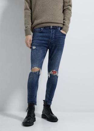 💝49 джинсы скинни мужские синие рваные zara с потёртостями💝1 фото