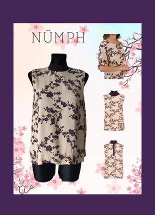 Блуза блузка топ натуральна віскоза без рукавів у квіти пудрова numph р. 46-48-50