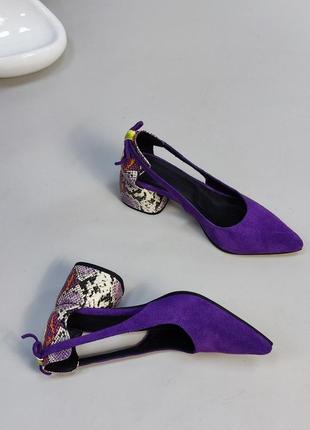 Туфлі з італійської шкіри та замші жіночі фіолетові рептилія9 фото