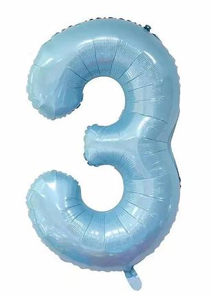 Фольгована цифра 3 ніжно блакитна (baby blue) 70 см
