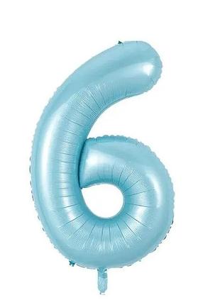 Фольгована цифра 6 ніжно блакитна (baby blue) 70 см