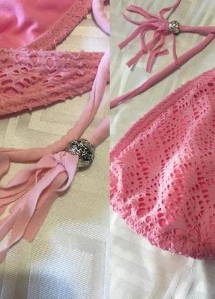 Нежно-розовый украшенный вязаным узором купальник от ocean club1 фото