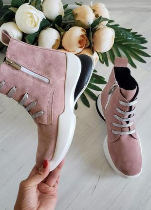 Замшевые ботинки женские на удобной платформе демисезонные flavor4 фото