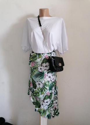 🍀летняя асимметричная юбка в тропический принт ☘️літня спідниця з оборкой1 фото
