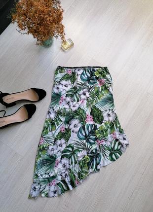 🍀летняя асимметричная юбка в тропический принт ☘️літня спідниця з оборкой4 фото