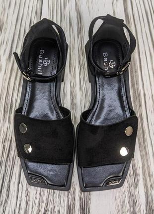 Босоножки женские черные замшевые на плоском каблуке bashili5 фото