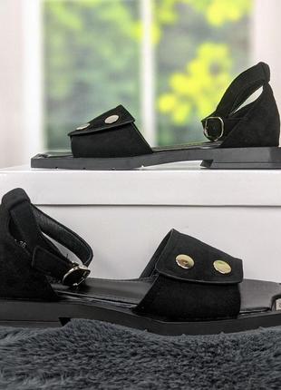 Босоножки женские черные замшевые на плоском каблуке bashili8 фото