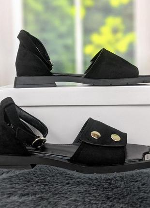 Босоножки женские черные замшевые на плоском каблуке bashili3 фото