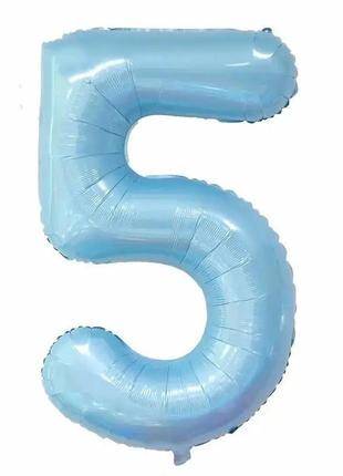 Фольгована цифра 5 ніжно блакитна (baby blue) 70 см