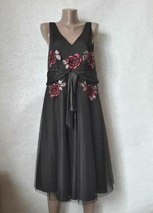 Нове шикарне плаття нарядне міді з пишною спідницею з фатину і вишивкою, розмір хл1 фото