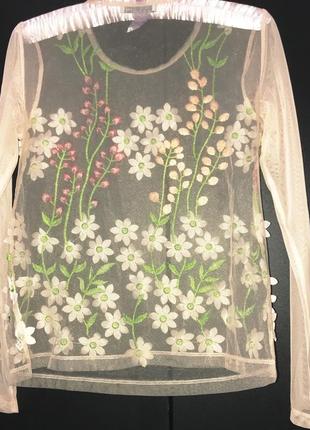 Блуза з сітки з вишивкою з квітів zara3 фото