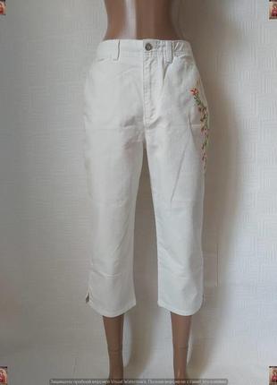 Шикарні ошатні бриджі котонн приємного кольору беж з вишивкою, розмір с-м