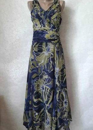 Фірмове kaleidoskope плаття міді/ сарафан у великі квіти хакі+синій, розмір 2хл