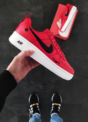 Мужские кожаные кроссовки nike air force 1.07 low red #найк