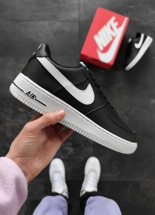 Чоловічі шкіряні кросівки nike air force 1 low black/white #найк