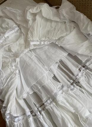 Белая льняная юбка, пояс на резинке5 фото