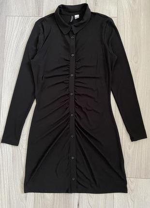 Сукня плаття туніка чорна з збірками на ґудзиках з рукавом2 фото