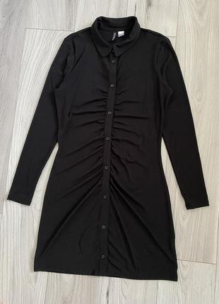 Сукня плаття туніка чорна з збірками на ґудзиках з рукавом8 фото