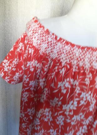 100% коттон. новая женская яркая  натуральная футболка,  блуза, блузка, открытые плечи мелкий цветок5 фото