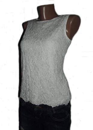 Блуза топ майка белая комби: перед с гипюром и паетками, зад - вискоза / турция, 14
