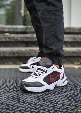 Женские кроссовки nike air monarch black white «red logo» 2 / найк аир монарх