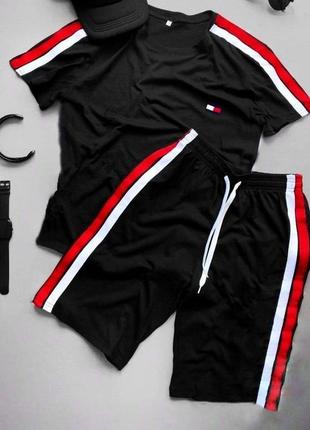 Літній чоловічий комплект tommy hilfiger чорний футболка + шорти