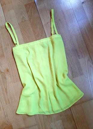 Шифоновая лимонная майка river island / маечка / жёлтая майка / l xl / топ кроп футболка блуза на брителях