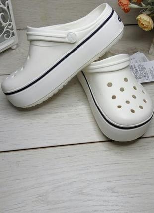 Крокси жіночі crocs crocband platform clog white / white 205434 женские кроксы сабо на платформе1 фото