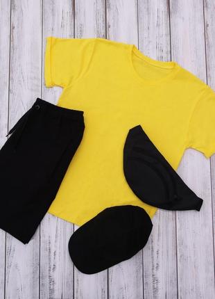 Супер ціна комплект футболка + шорти + кепка + бананка базовий костюм1 фото