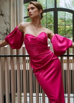 Вечірнє плаття королівський атлас з відрізним рукавом кольору!!!9 фото