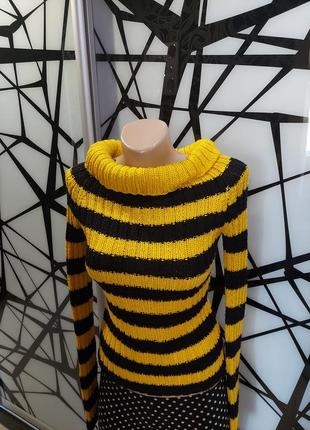 Светр ручної в'язки гачком в чорно-жовту смужку бджілка 42-441 фото
