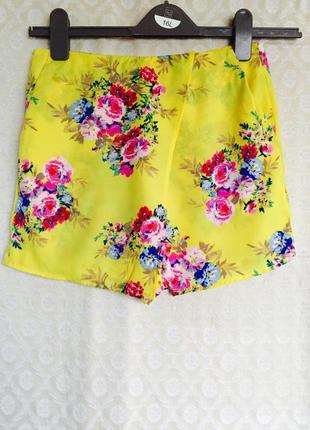 Яркие летние шорты-юбка высокая посадка с боковыми карманами