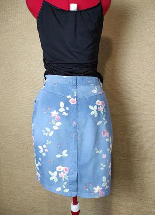 Джинсова юбка спідниця в квіти4 фото