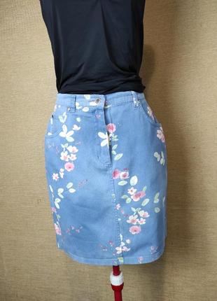 Джинсова юбка спідниця в квіти5 фото