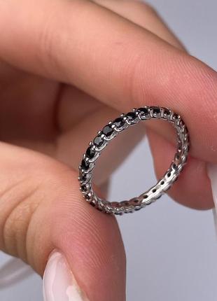 🇺🇦 серебро 925 проба кольцо в чёрных камнях , серебряное кольцо дорожка из черных камней