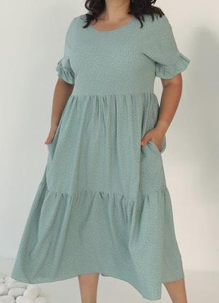 Красиве повсякденне плаття для повних жінок кольору фісташка (з 52 по 62р)