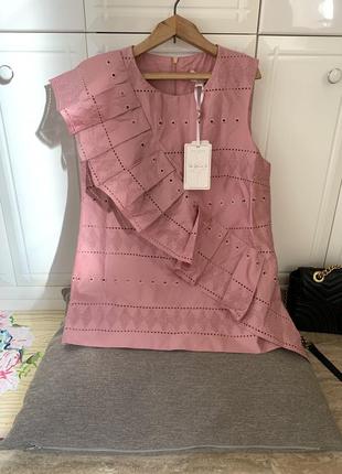 Блуза натуральная ted baker розовая нарядная с шикарной рюшей летняя1 фото