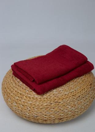 Комплект махровых полотенец 50*90, 70*140, 100% хлопок индия, бордовый1 фото